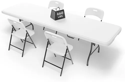 Miniatura 13 de Juego de mesa plegable de 6 pies con 4 sillas plegables, mesa resistente de 330 libras y sillas de 330 libras, paquete de muebles plegables Mesa