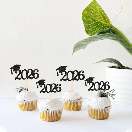 Miniatura 5 de 24 adornos para cupcakes de graduación 2026, selecciones de alimentos/aperitivos para fiesta de graduación, decoración de mini pasteles, adornos