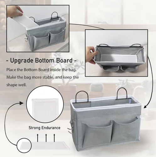 Miniatura 3 de Kanrichu 2 bolsas organizadoras para colgar en la pared, cesta de almacenamiento para colgar en la puerta de tela de lino con bolsillos, contenedor