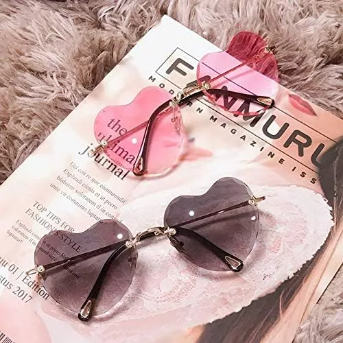 Miniatura 2 de Dollger Lentes de sol con forma de corazón, con marco de metal fino, sin marco, con forma de corazón, con protección UV400 para mujer
