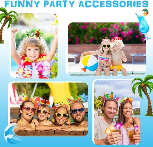 Miniatura 6 de Capoda 16 piezas de diademas de fiesta hawaiana de fieltro, adornos de cabeza de luau, adornos Tiki Aloha para suministros de regalos de fiesta