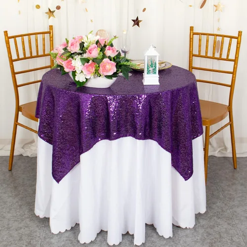 Miniatura 34 de ShinyBeauty Mantel Cuadrado Pequeño de 36 x 36 Pulgadas Mantel de Lentejuelas Azul Bebé Cubierta de Mesa con Purpurina Superposición Cuadrada