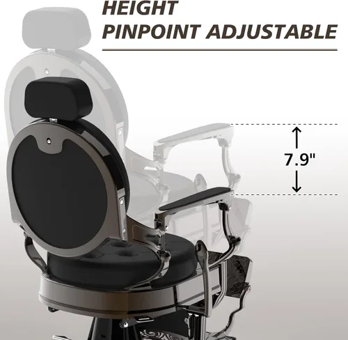 Miniatura 8 de OmySalon Silla de peluquería vintage multiusos, resistente, hidráulica reclinable, silla de belleza estilo retro, giratoria de 360 grados para Negro