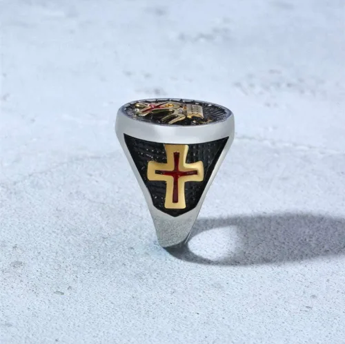 Miniatura 3 de Blowin - Anillo de acero inoxidable para hombre con corona de caballero y cruz religiosa gótica