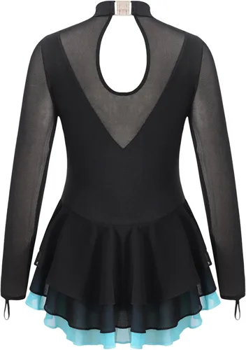 Miniatura 6 de Loyan Vestido de patinaje artístico brillante para niñas y niñas, de malla, de manga larga, patinaje sobre ruedas, competición de baile