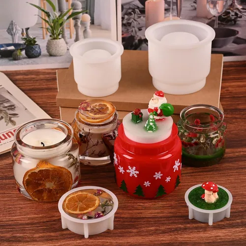 Miniatura 5 de Moldes de tarro de silicona Actvty, molde de tarro de resina con tapas, 2 juegos de moldes de tarro de vela de diferentes tamaños, molde