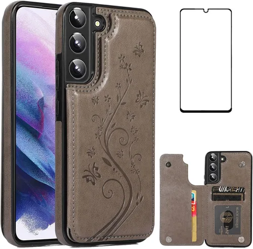 Miniatura 8 de Asuwish Glaxay S22 - Funda para Samsung Galaxy S22 5G con protector de pantalla de vidrio templado, soporte de cuero con tarjetero y doble cierre