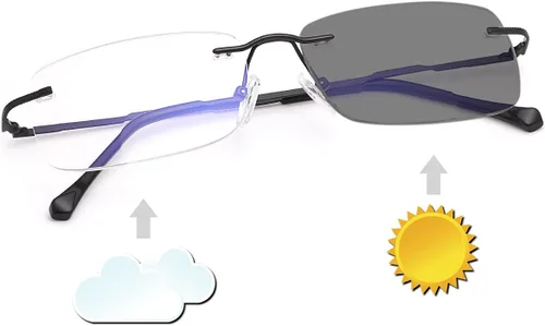 Miniatura 2 de K.LAVER Anteojos de lectura bifocales sin montura de transición, fotocromáticos, protección UV400, lentes de titanio para hombres