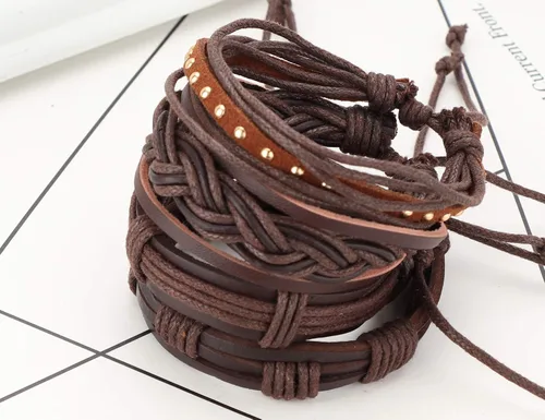 Miniatura 5 de Brazalete Jstyle de piel trenzada, ajustable, con cuentas de madera, envolvente, 17 unidades para hombre y mujer
