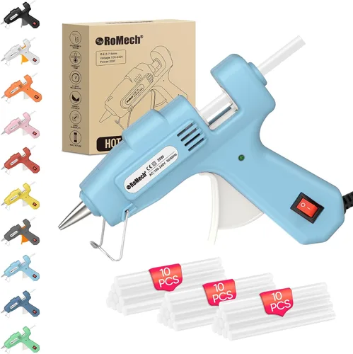Miniatura 17 de ROMECH Mini pistola de pegamento caliente de 20 W con set de 30 barras de pegamento, kit de pistola de pegamento caliente de precalentamiento rápido