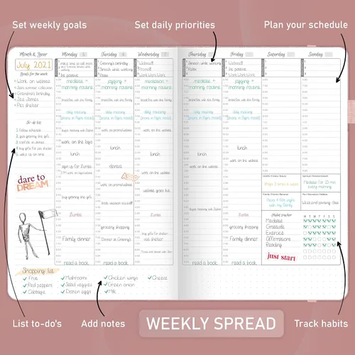 Miniatura 3 de GoGirl Planificador Semanal Horario – Planificador Horario de Trabajo y Vida con Franjas Horarias – Organizador de Agenda Vertical para Oro rosa