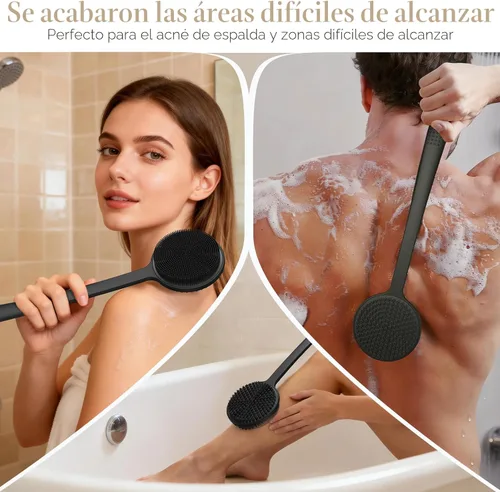 Miniatura 4 de Depurador de espalda para ducha y limpiador facial, juego de 2 cepillos exfoliantes de silicona con mango largo de 17 pulgadas, limpiador suave