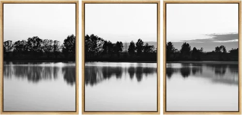 Miniatura 105 de NWT Juego de Arte de Pared de Lienzo Enmarcado Bosque Blanco y Negro Reflejo de Lago Paisaje Naturaleza Vida Silvestre Arte de Fotografía Rústico