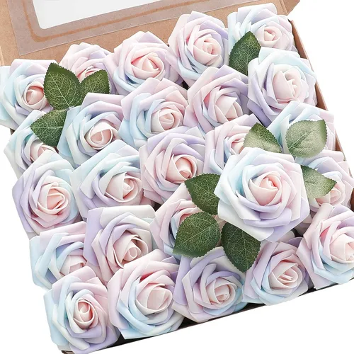 Miniatura 13 de Floroom Flores artificiales de espuma, aspecto real, con tallos, para manualidades, ramos de boda, centros de mesa, despedida de soltera, fiesta, 25