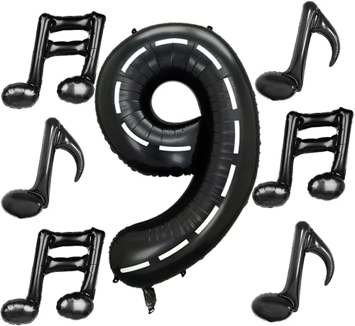 Miniatura 23 de 10 piezas de globos de nota musical negros de Mylar de 17 pulgadas, globos de feliz cumpleaños, globos de música para usar en cumpleaños, fiesta