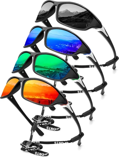 Miniatura 14 de KALIYADI 4 Pack Polarized Sunglasses-Men Sports Sun-glasses: Mens Sunglasses UV Protection for Fishing Driving Cycling A02-negro/azul hielo/rojo