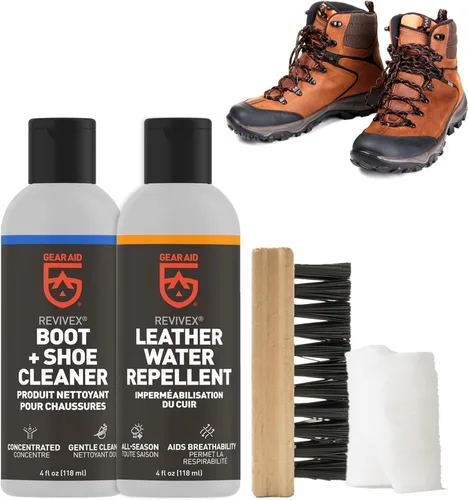 GEAR AID Revivex - Kit de acondicionamiento de cuero para zapatos y botas, restaura tus tenis, botas de trabajo y senderismo, incluye jabón