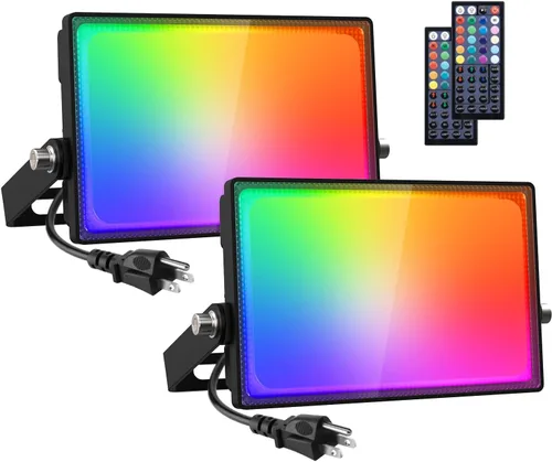 Onforu - Juego de 2 luces LED RGB de 50W de luz de inundación regulable con 44 llaves remotas, IP66 impermeable para exteriores con 20 colores, 6