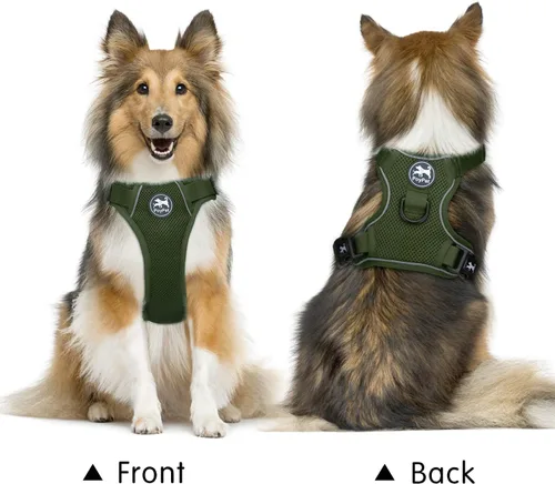 Miniatura 2 de PoyPet chaleco reflectante de malla suave transpirable para perro sin estrangulamiento doble acolchado con cuello y pecho ajustables Verde(Military