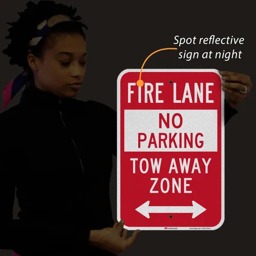 Miniatura 7 de SmartSign Letrero con texto en inglés "Fire Lane - No Parking, Tow Away Zone" de 18 x 12 pulgadas, aluminio de 63 mil, material reflectante laminado