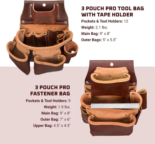 Miniatura 4 de Occidental Leather Pro Framer - Juego de cinturón de herramientas con doble bolsa exterior, mediano, 22 bolsillos y portaherramientas, cuero
