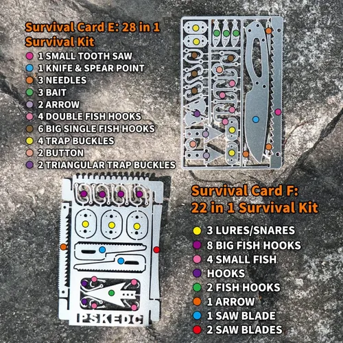 Miniatura 4 de PSKOOK Juego de 12 piezas de multiherramienta de supervivencia del tamaño de una tarjeta, herramienta de emergencia para acampar, kit EDC en tu