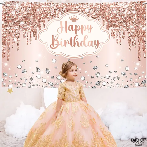 Miniatura 5 de KatchOn, Cartel extragrande de feliz cumpleaños de oro rosa, 72 x 44 pulgadas, decoraciones de cumpleaños para mujeres y niñas, pancarta de fondo