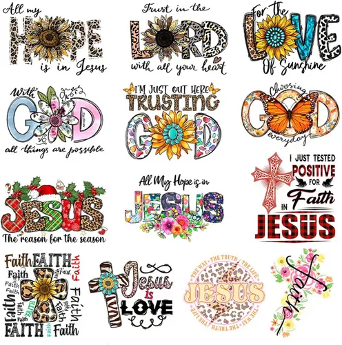 Miniatura 9 de Calcomanías termoadhesivas de Jesús Dios, 8 unidades, palabras de bendición del Señor, calcomanías de transferencia de calor, lavables, apliques