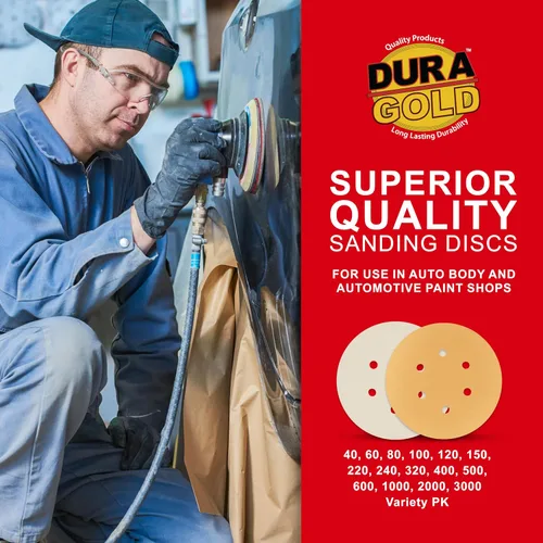 Miniatura 5 de Dura-Gold Premium 80, 120, 220, 320, 400 discos de papel de lija dorados de 6 pulgadas, patrón de 6 agujeros, sin polvo, 10 cada uno, 50 en total