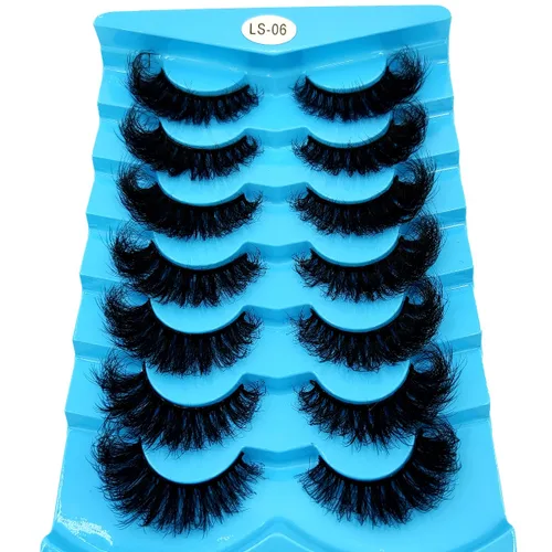 Miniatura 11 de 6 pares de pestañas postizas de ojo de gato, esponjosas pestañas de visón sintético 8D, pestañas dramáticas largas y gruesas (7 pares-BHZ01)
