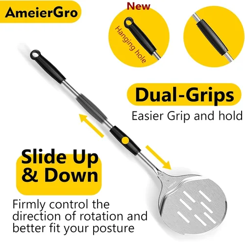 Miniatura 3 de Pizza Peel & Turner, espátula para pizza de 9 pulgadas con mango extensible (26-36 pulgadas de longitud)
