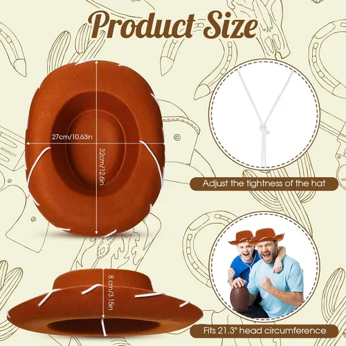 Miniatura 3 de Coume 20 sombreros de vaquero para niños, sombreros de fieltro para disfraz de cumpleaños de Halloween del oeste (marrón)