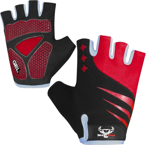BEAST RAGE Guantes de ciclismo de medio dedo para hombres y mujeres, guantes acolchados de gel, antideslizantes, absorben los golpes, levantamiento