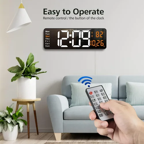 Miniatura 3 de Zgrmbo Reloj de pared digital grande de 16 pulgadas con control remoto, pantalla grande LED reloj de pared para sala de Blanco