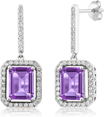 Miniatura 5 de Gem Stone King Aretes colgantes de plata de ley 925 con amatista morada para mujer