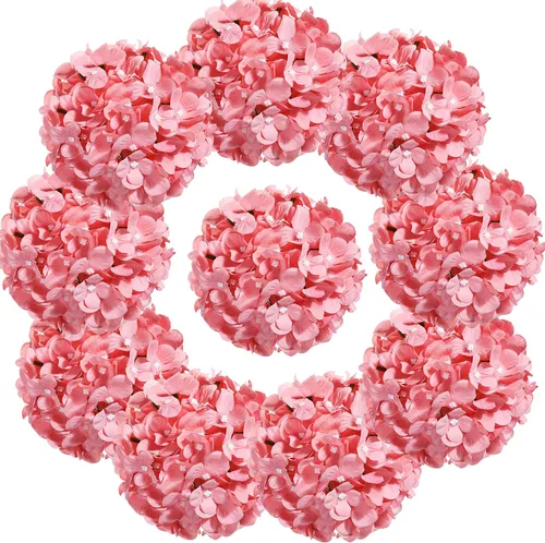 Miniatura 17 de Cabezas de hortensias de seda con tallos de flores artificiales para decoración del hogar, boda, paquete de 10 unidades (rosa melocotón)