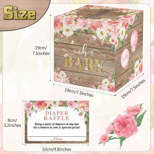 Miniatura 2 de Pajean Juego de 50 boletos y cajas para rifas de pañales florales, flores de acuarela, consejos y deseos para los futuros padres, accesorio