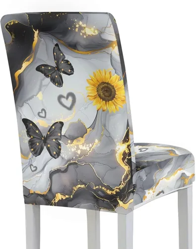 Miniatura 3 de HUGS IDEA Butterfly Marble Texture Dining Chair Covers Set of 4 Stretch Kitchen Chair Covers Washable Dining Chairs Slipcovers Cubre Sillas