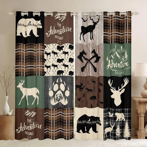 Miniatura 14 de Cortinas rústicas retro de cabaña, cortinas opacas de oso ciervo, 38 pulgadas de ancho x 45 pulgadas de largo, 2 paneles, cortinas de caza
