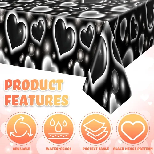 Miniatura 3 de Tudomro Paquete de 3 manteles decorativos de 54 x 108 pulgadas, para fiesta de Y2k, decoración de fiesta Y2K, mantel desechable Kpop para Negro