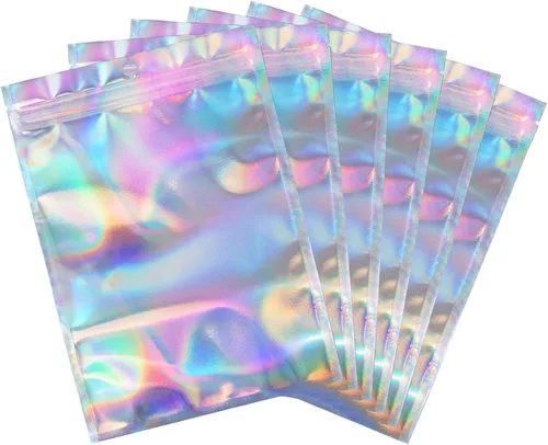 Miniatura 8 de Bolsas holográficas de 4 x 6 pulgadas, 100 bolsas resellables con cierre de mylar con patrón de estrellas para almacenamiento de alimentos