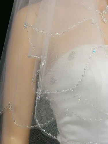Miniatura 4 de SAMKY 2T 2 Tier Scallop Edge Dangle Crystals Bridal Wedding Veil