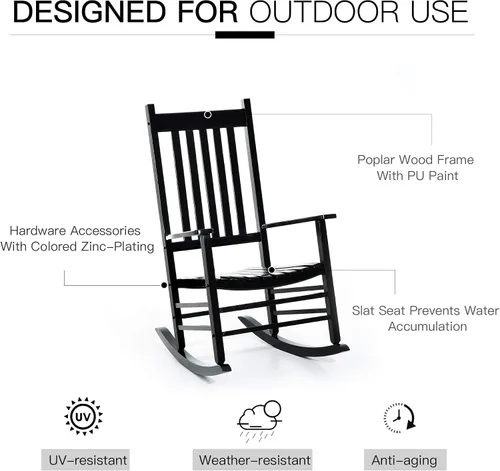 Miniatura 6 de Outsunny Mecedora para exteriores, mecedora de madera para patio con reposabrazos suaves, respaldo alto para jardín, balcón, porche, soporta hasta