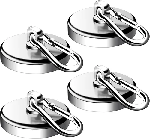Miniatura 6 de DIYMAG Ganchos magnéticos de 70 libras, paquete de 6 imanes de neodimio resistentes con mosquetón giratorio, ideal para tu refrigerador y otras