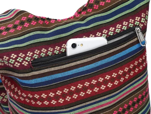 Miniatura 117 de Bolsa de hombro para mujer, de lona en estilo hippie/bohemio para llevar cruzada al hombro, disponible en diferentes colores y estampados