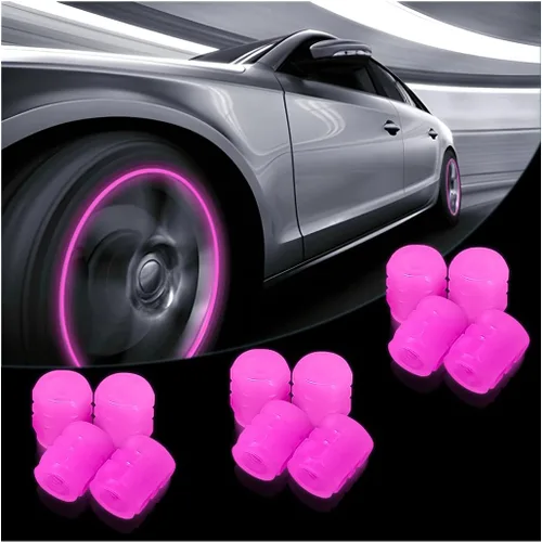 Miniatura 10 de Tapas fluorescentes para válvulas de neumáticos de auto, 12 tapas luminosas iluminadas para válvulas de rueda, resistentes a la corrosión que