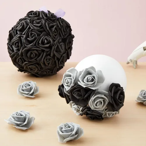 Miniatura 3 de Bright Creations Rosas de espuma de flores artificiales, paquete de 100 cabezas de flores de polietileno gris de 3 pulgadas, rosas grises sin tallo
