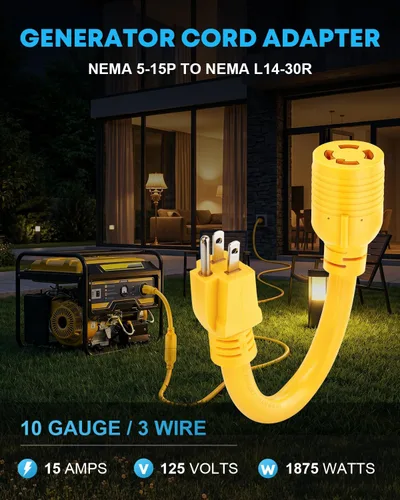 Miniatura 4 de Kohree Cable adaptador de generador NEMA 5-15P a L14-30R, adaptador de 3 clavijas a 4 clavijas, STW 10 AWG 12 pulgadas, generador macho de 15