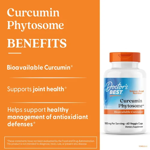 Miniatura 4 de Suplemento nutricional de curcumina fitosomada, marca Doctor 's Best, con cápsulas vegetarianas Meriva, DRB-00225, 1, 1