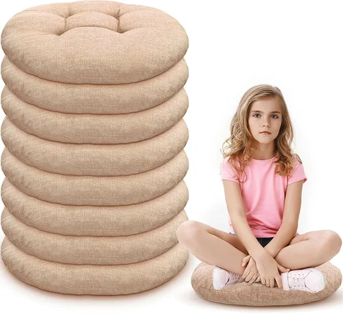 Miniatura 23 de Fumete - 8 piezas de cojines de piso redondos de 16 pulgadas para niños y bebés, asientos flexibles para muebles de aula, almohada de piso